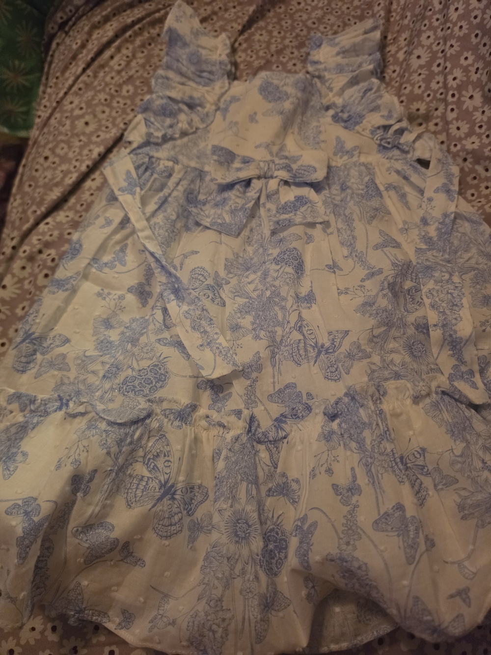 Bonnie Jean White and Light Blue Butterfly Ruffle Dress